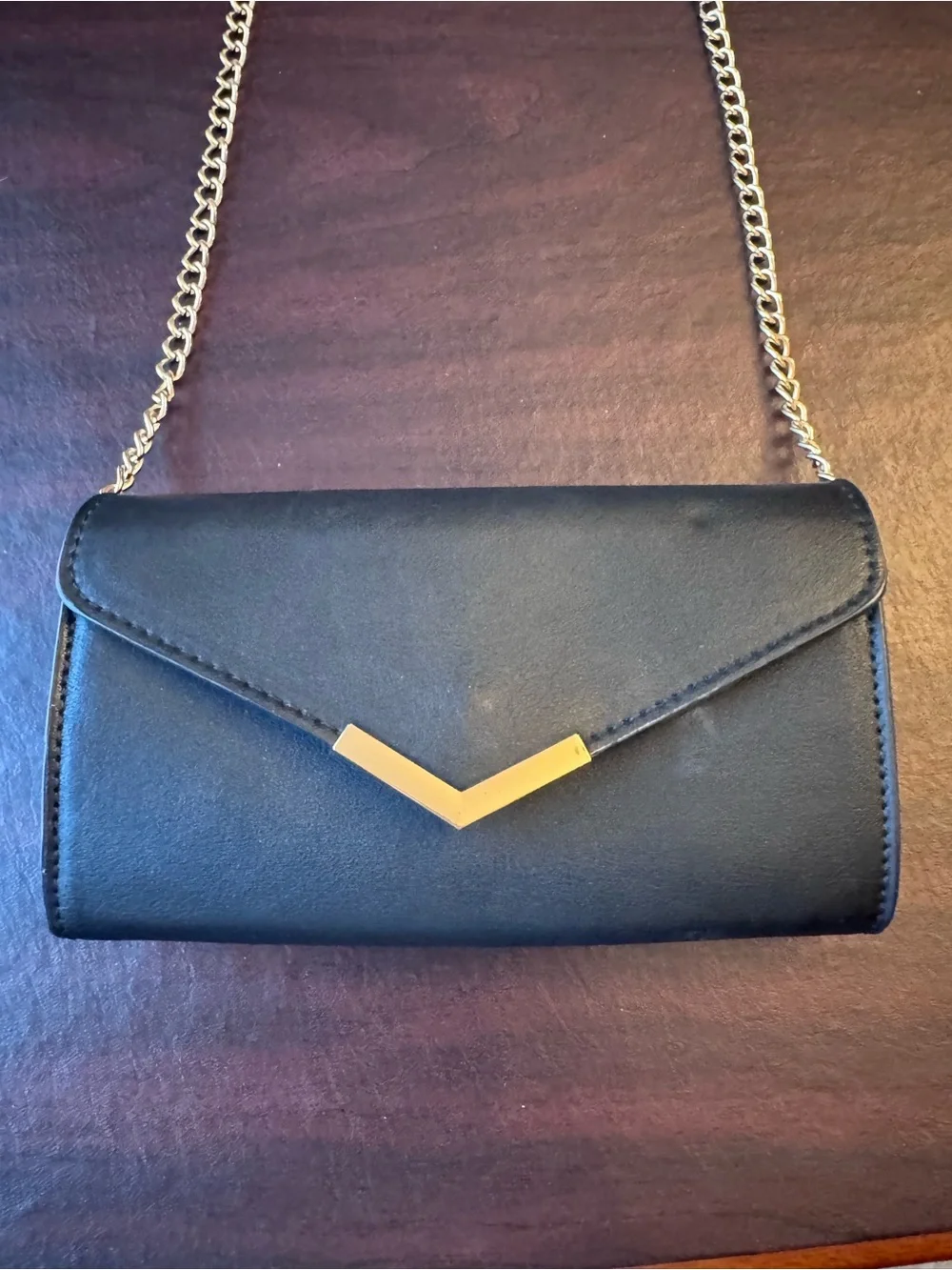 Urban Expressions black vegan leather envelope clutch gold chain